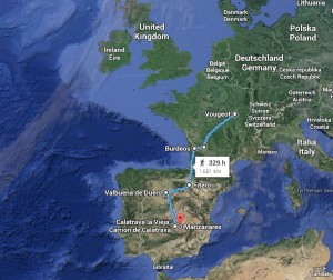 1.600 kms separan el corazón de Francia de la tierra de la Orden de Calatrava, en La Mancha, según google.maps